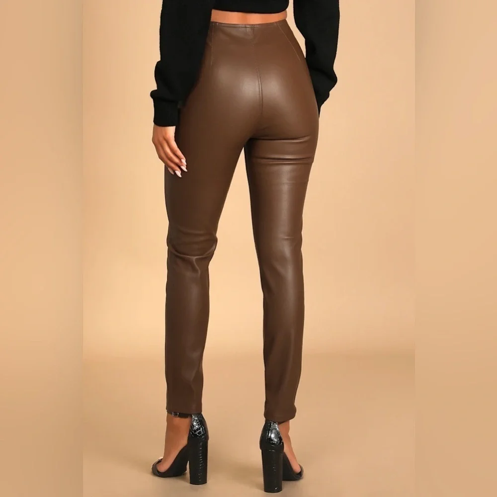 NWT Free people Spitfire stacked brown vegan leather skinny pants sz 31